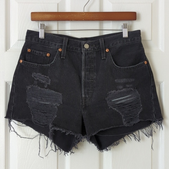 Levi's Pants - Levi's 501 Classic Distressed High Rise Cut Off Button Fly Jean Shorts Black 29